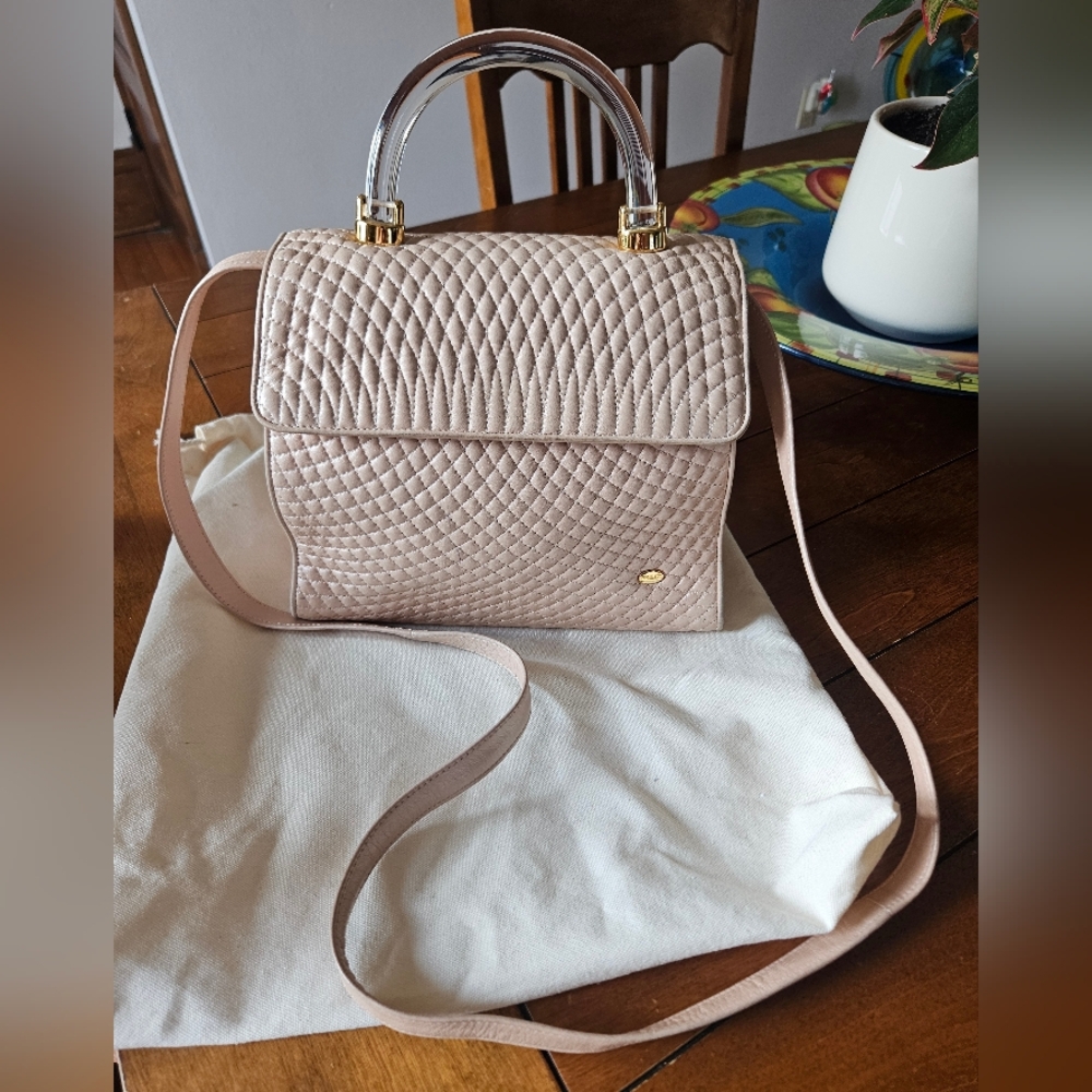 Bally Pink Quilted Leather Bag w Top Clear Handle